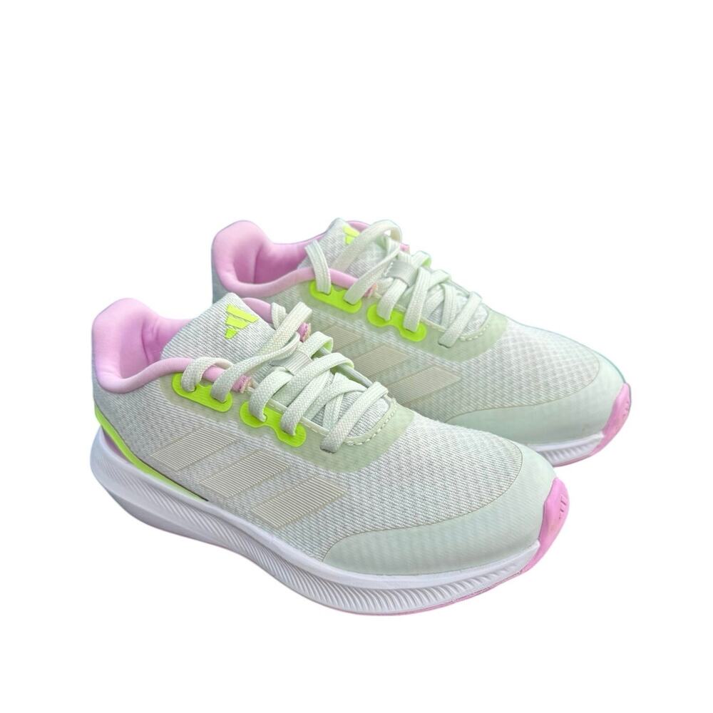 Adidas Runfalcon 2.0 Girls Size 12 white green school Athletic Shoes Sneaker EC